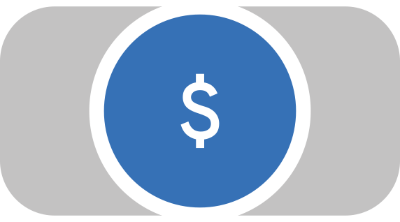 Un signo de dólar blanco dentro de un círculo azul, centrado sobre un fondo de rectángulo redondeado gris.