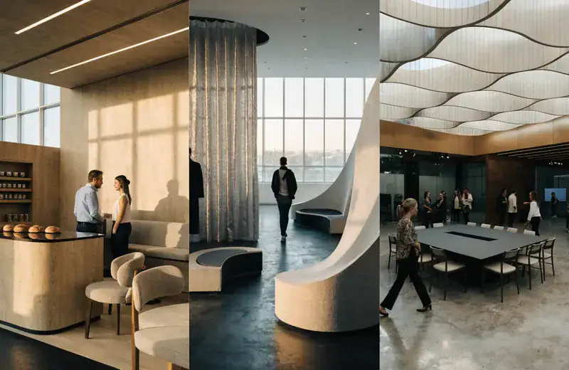 Diseño interior moderno en FIBES Sevilla con mobiliario elegante.