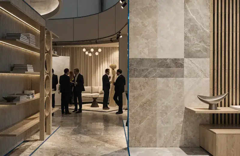 Stand de NeoDesignEurope en Feria Valencia con diseño moderno y elegante.